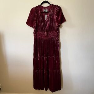 Anthropologie Velvet Midi Dress in dark pink